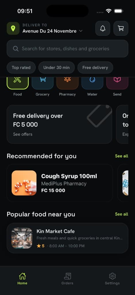 TikkoTac app on iPhone — home, orders, and onboarding screens — Home